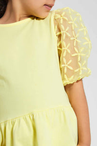Yellow Puffed Organza Sleeve Blouse