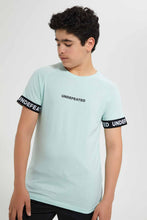 Load image into Gallery viewer, Redtag-Teal-Bsr-Tape-On-Sleeve-Tee-Graphic-T-Shirts-Senior-Boys-9 to 14 Years
