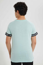 Load image into Gallery viewer, Redtag-Teal-Bsr-Tape-On-Sleeve-Tee-Graphic-T-Shirts-Senior-Boys-9 to 14 Years
