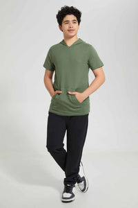 Redtag-Green-Bsr-Plain-Hoody-Tee-Hoody-T-Shirts-Senior-Boys-9 to 14 Years