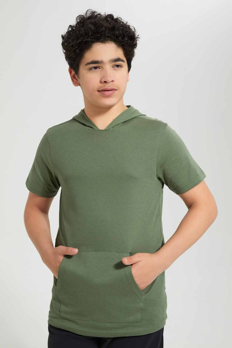 Redtag-Green-Bsr-Plain-Hoody-Tee-Hoody-T-Shirts-Senior-Boys-9 to 14 Years