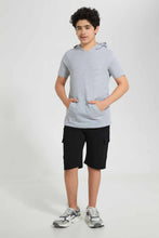 تنزيل الصورة على معرض الصور، Redtag-Grey-Melange-Bsr-Plain-Hoody-Tee-Hoody-T-Shirts-Senior-Boys-9 to 14 Years
