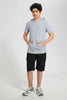 Redtag-Grey-Melange-Bsr-Plain-Hoody-Tee-Hoody-T-Shirts-Senior-Boys-9 to 14 Years