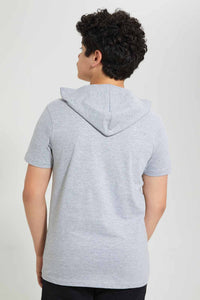 Redtag-Grey-Melange-Bsr-Plain-Hoody-Tee-Hoody-T-Shirts-Senior-Boys-9 to 14 Years