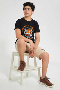 Redtag-Black-Bsr-Tiger-Print-Tee-Graphic-T-Shirts-Senior-Boys-9 to 14 Years