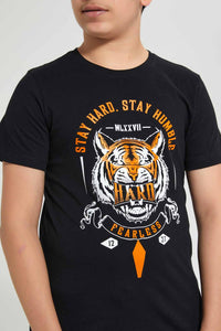 Redtag-Black-Bsr-Tiger-Print-Tee-Graphic-T-Shirts-Senior-Boys-9 to 14 Years