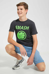 Redtag-Charcoal-Hulk-Smash-T-Shirt-Graphic-T-Shirts-Senior-Boys-9 to 14 Years