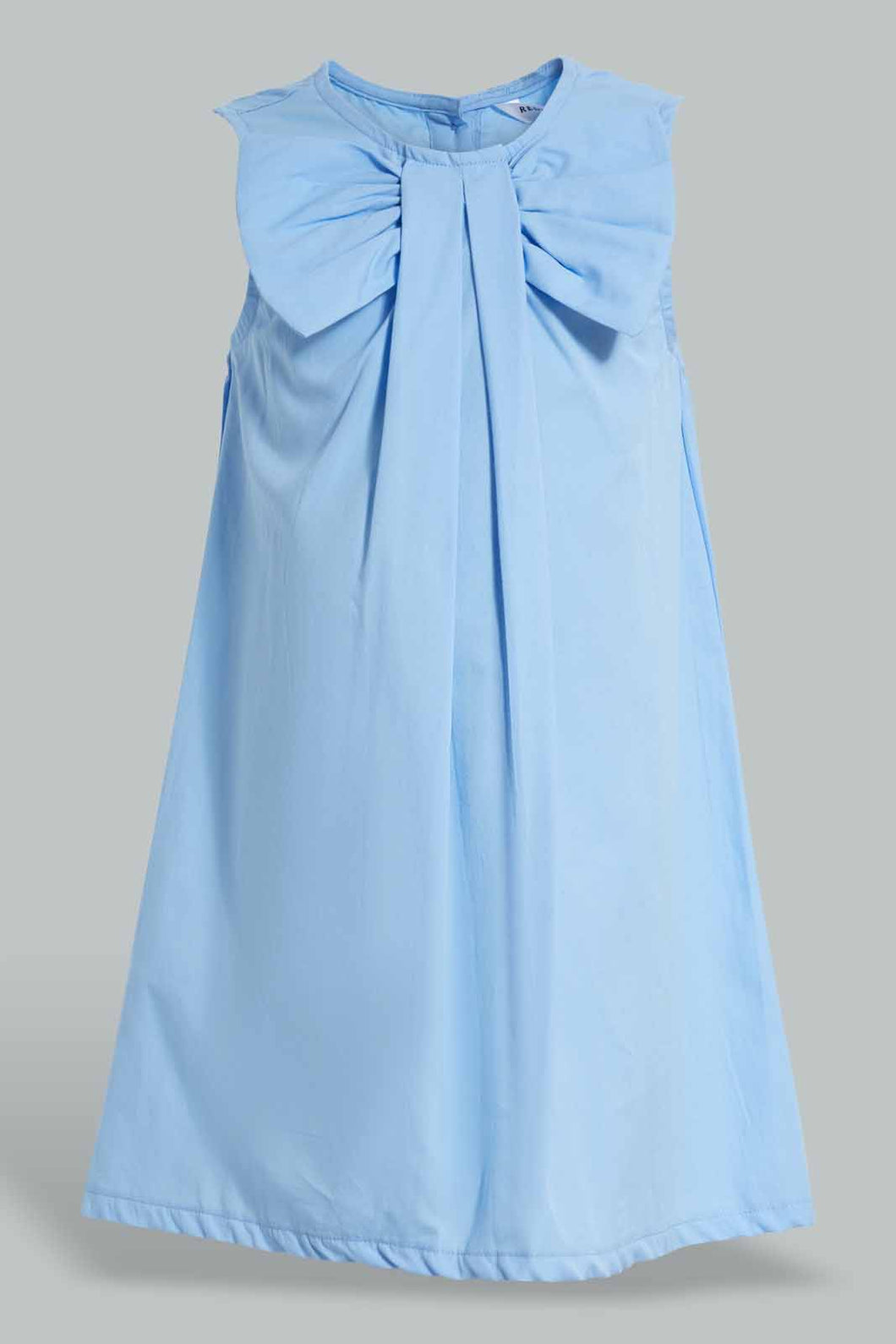 Redtag-Blue-Bow-Neck-Dress-Dresses-Girls-2 to 8 Years