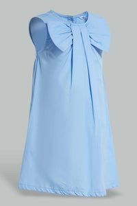 Redtag-Blue-Bow-Neck-Dress-Dresses-Girls-2 to 8 Years