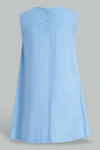 Redtag-Blue-Bow-Neck-Dress-Dresses-Girls-2 to 8 Years
