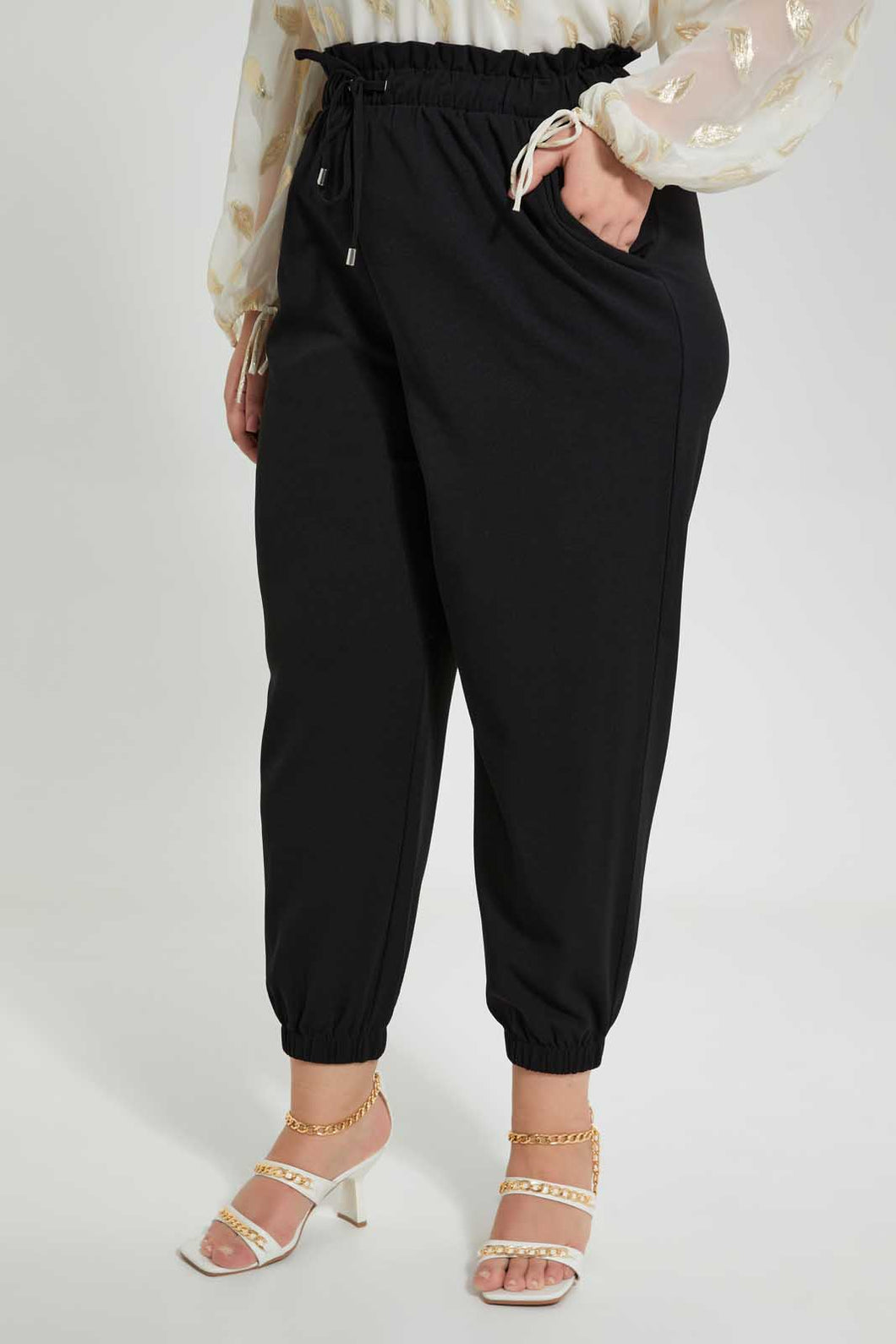 Redtag-Black-Paperbag-Waist-Jogger-Pants-Jogger-Fit-Women's-