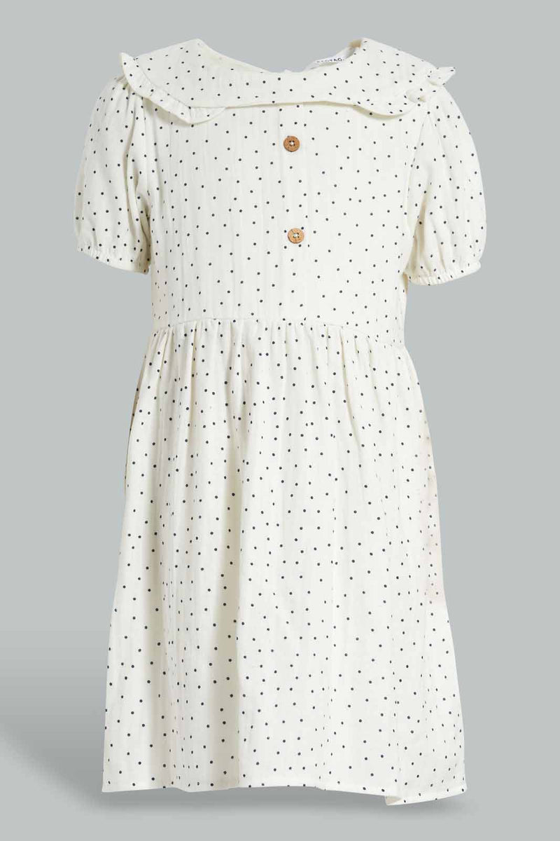 Redtag-Cream-Printed-Polka-Dot-Dress-Dresses-Girls-2 to 8 Years