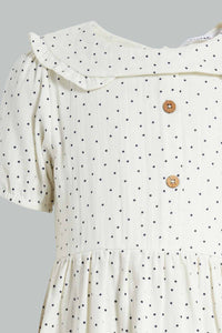 Redtag-Cream-Printed-Polka-Dot-Dress-Dresses-Girls-2 to 8 Years