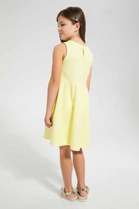 Redtag-Yellow-Textured-Knitted-Dress-Dresses-Girls-2 to 8 Years