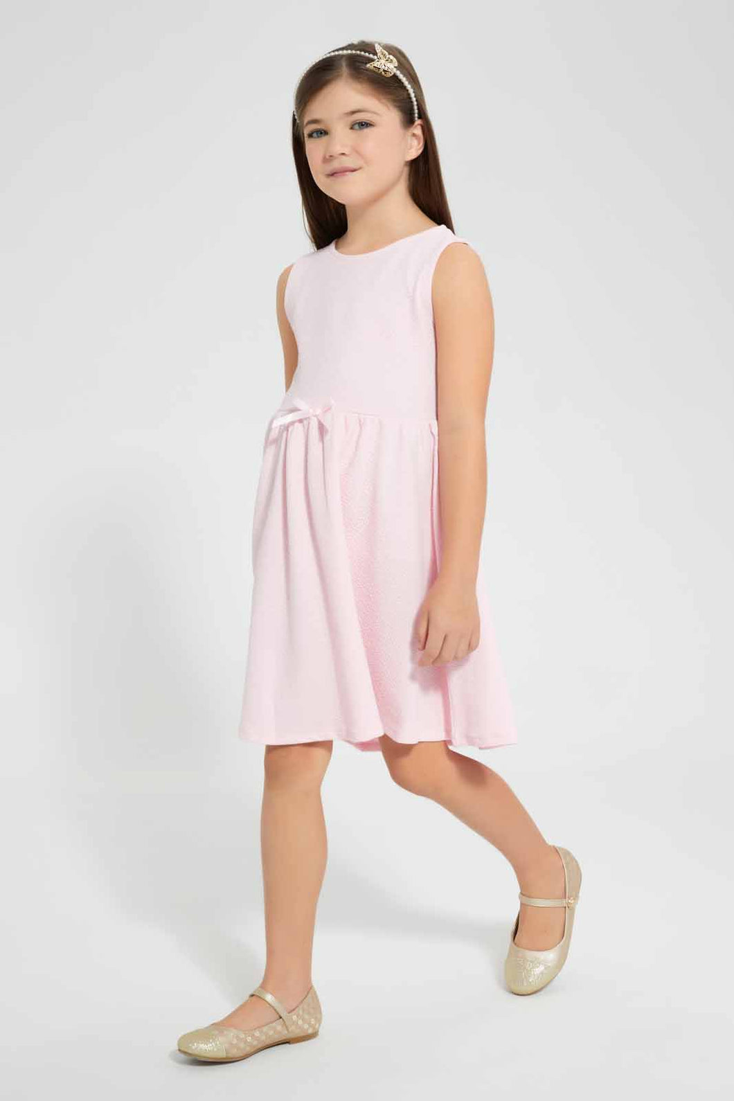 Redtag-Pink-Textured-Knitted-Dress-Dresses-Girls-2 to 8 Years