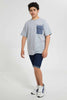 Redtag-Grey-Melange-Oversize-Pocket-Tee-Graphic-T-Shirts-Senior-Boys-9 to 14 Years