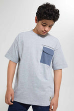 تنزيل الصورة على معرض الصور، Redtag-Grey-Melange-Oversize-Pocket-Tee-Graphic-T-Shirts-Senior-Boys-9 to 14 Years
