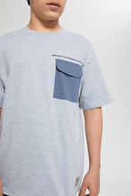 تنزيل الصورة على معرض الصور، Redtag-Grey-Melange-Oversize-Pocket-Tee-Graphic-T-Shirts-Senior-Boys-9 to 14 Years
