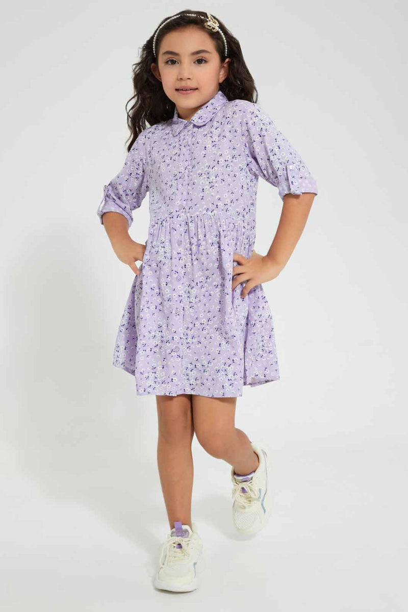 Lilac Floral Shirt Dress
