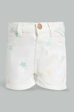 Load image into Gallery viewer, Redtag-White-Aop-Short-Denim-Shorts-Infant-Girls-3 to 24 Months
