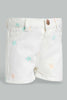 Redtag-White-Aop-Short-Denim-Shorts-Infant-Girls-3 to 24 Months