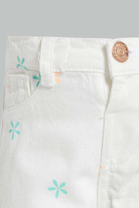 Redtag-White-Aop-Short-Denim-Shorts-Infant-Girls-3 to 24 Months