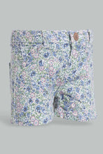 Load image into Gallery viewer, Redtag-Blue-Floral-Aop-Short-Denim-Shorts-Infant-Girls-3 to 24 Months
