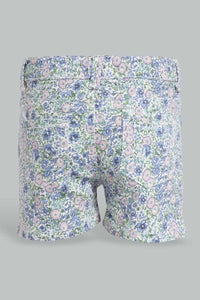 Redtag-Blue-Floral-Aop-Short-Denim-Shorts-Infant-Girls-3 to 24 Months