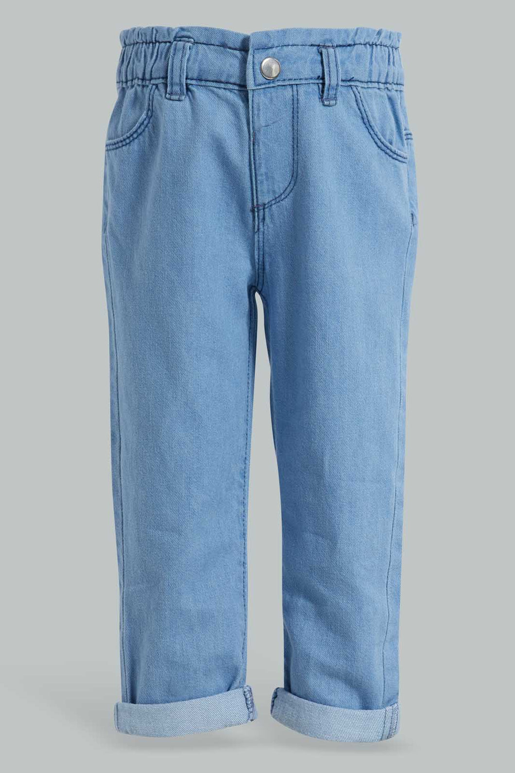 Redtag-Blue-Light-Wash-Denim-Jogger-Jeans-Harem-Fit-Infant-Girls-3 to 24 Months