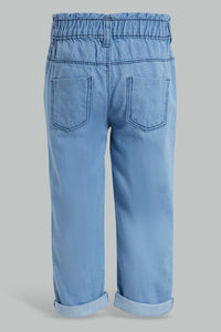 Redtag-Blue-Light-Wash-Denim-Jogger-Jeans-Harem-Fit-Infant-Girls-3 to 24 Months