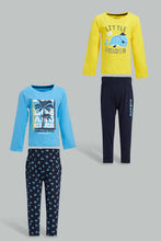 Load image into Gallery viewer, Redtag-Yellow-And-Blue-Beach-Theme-Pj-Set-Long(4-Pack)-Pyjama-Sets-Infant-Boys-3 to 24 Months
