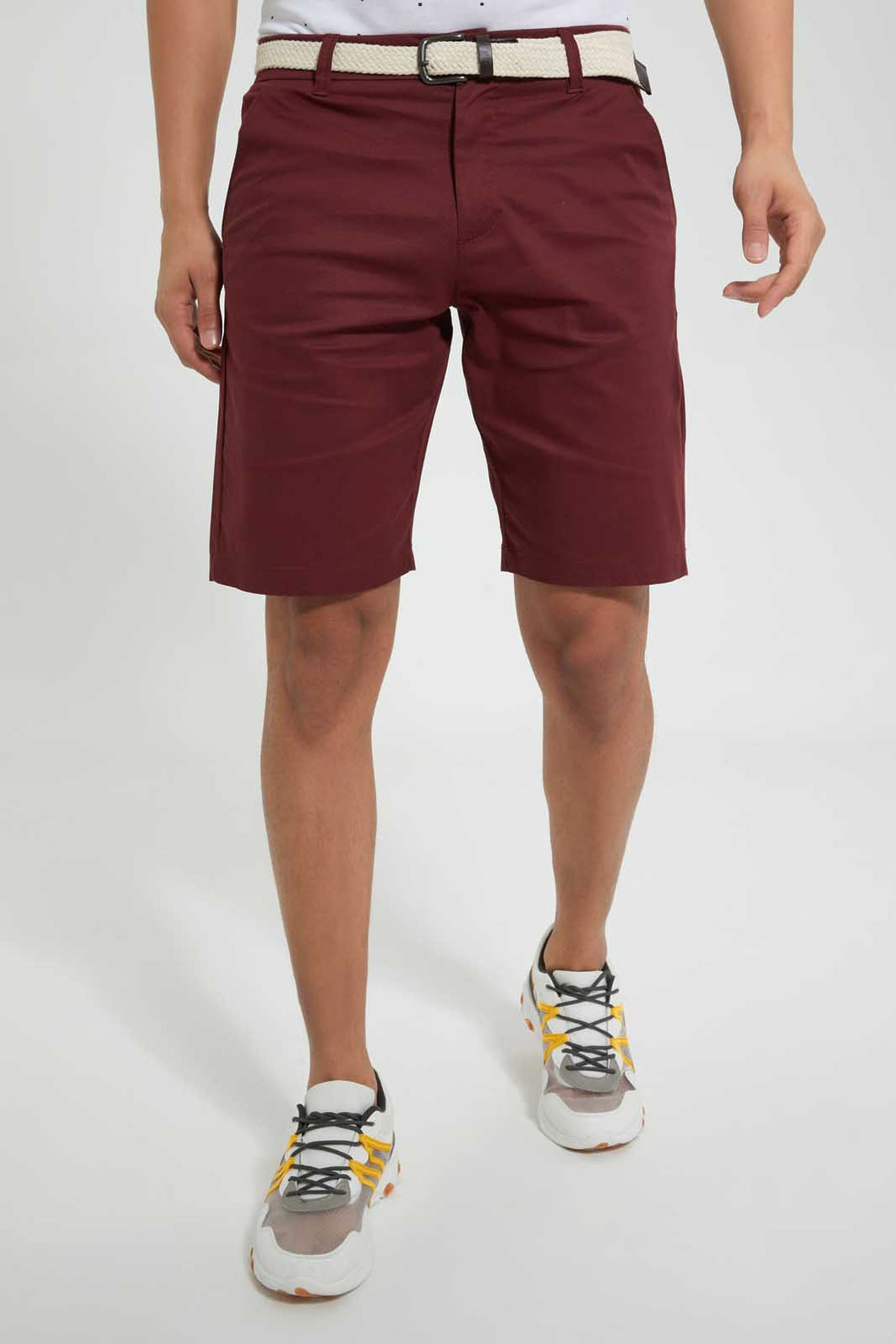 Redtag-Burgandy-Printed-Chino-Short-With-Belt-Swimwear--