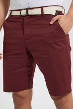 تنزيل الصورة على معرض الصور، Redtag-Burgandy-Printed-Chino-Short-With-Belt-Swimwear--
