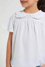 Load image into Gallery viewer, White Gathered Blouse With Collar
