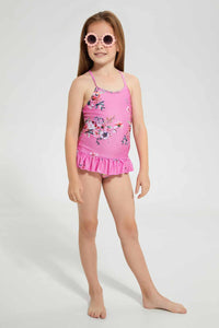 Redtag-Pink-Floral-Printed-Swimsuit-Swimsuits-Girls-2 to 8 Years