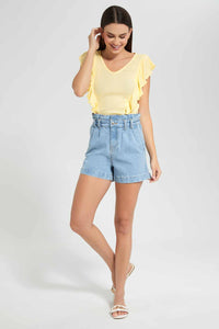 Redtag-Yellow-Frill-Detail-Rib-Top-Category:Tops,-Colour:Yellow,-Filter:Women's-Clothing,-New-In,-New-In-Women,-Non-Sale,-RMD-add,-S22C,-Section:Women,-Women-Tops-Women's-