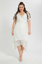 تنزيل الصورة على معرض الصور، Redtag-White-Silver-Lurex-Dobby-Wrap-Dress-Dresses-Women&#39;s-
