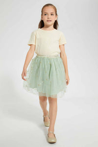 Redtag-Mint-Foil-Prinnted-Skirt-Skirts-Girls-2 to 8 Years