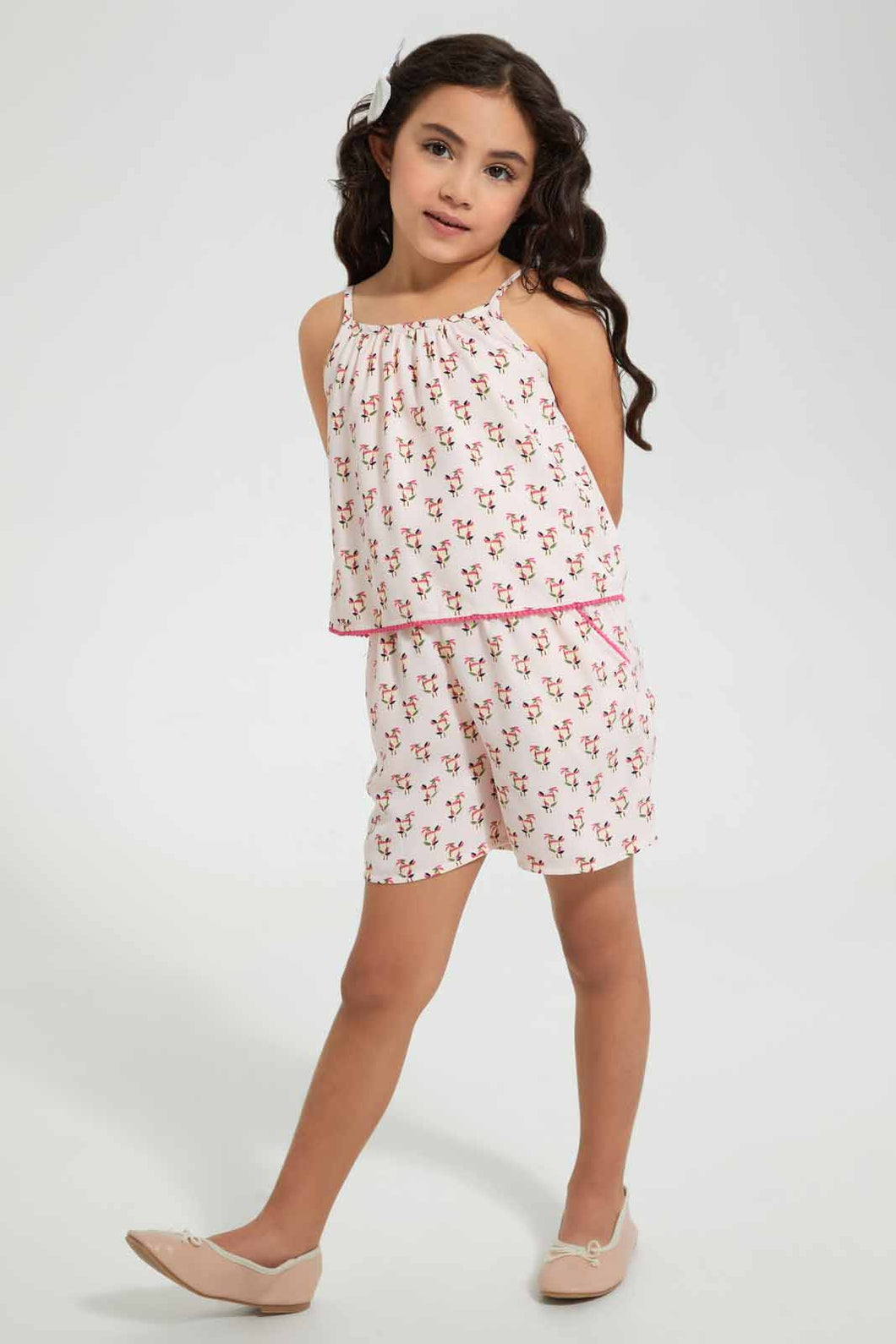 Redtag-Peach-Strappy-Printed-Playsuit-Playsuits-Girls-2 to 8 Years