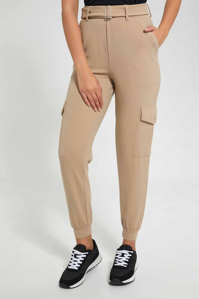 Redtag-Tan-Belted-Utility-Jogger-Pants-Jogger-Fit-Women's-