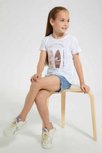 Load image into Gallery viewer, Redtag-White-Girls-Embossed-Printed-T-Shirt-Graphic-T-Shirts-Girls-2 to 8 Years
