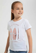 Load image into Gallery viewer, Redtag-White-Girls-Embossed-Printed-T-Shirt-Graphic-T-Shirts-Girls-2 to 8 Years
