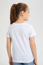 Load image into Gallery viewer, Redtag-White-Girls-Embossed-Printed-T-Shirt-Graphic-T-Shirts-Girls-2 to 8 Years
