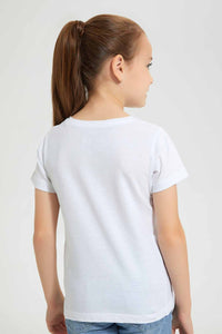 Redtag-White-Girls-Embossed-Printed-T-Shirt-Graphic-T-Shirts-Girls-2 to 8 Years