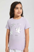 Load image into Gallery viewer, Redtag-Lilac-Girls-Embossed-Printed-T-Shirt-Graphic-T-Shirts-Girls-2 to 8 Years
