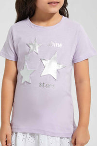 Redtag-Lilac-Girls-Embossed-Printed-T-Shirt-Graphic-T-Shirts-Girls-2 to 8 Years