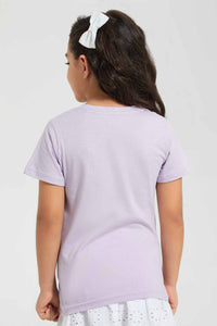 Redtag-Lilac-Girls-Embossed-Printed-T-Shirt-Graphic-T-Shirts-Girls-2 to 8 Years