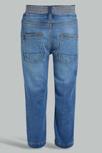 Load image into Gallery viewer, Redtag-Blue-Contrast-Rib-Pull-On-Denim-Pant-Jeans-Slim-Fit-Infant-Boys-3 to 24 Months
