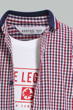 Load image into Gallery viewer, Redtag-Red-Checkered-2-In-1-Short-Slv-Shirt-Casual-Shirts-Infant-Boys-3 to 24 Months
