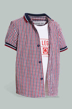 Load image into Gallery viewer, Redtag-Red-Checkered-2-In-1-Short-Slv-Shirt-Casual-Shirts-Infant-Boys-3 to 24 Months
